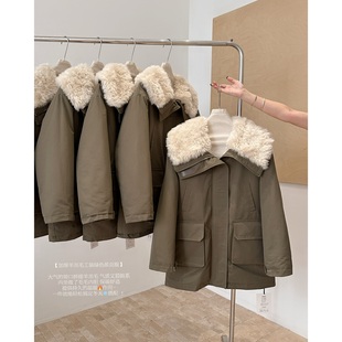 Skk Store 赵露思同款加厚内里羊羔毛绒拼接派克保暖冲锋衣女外套