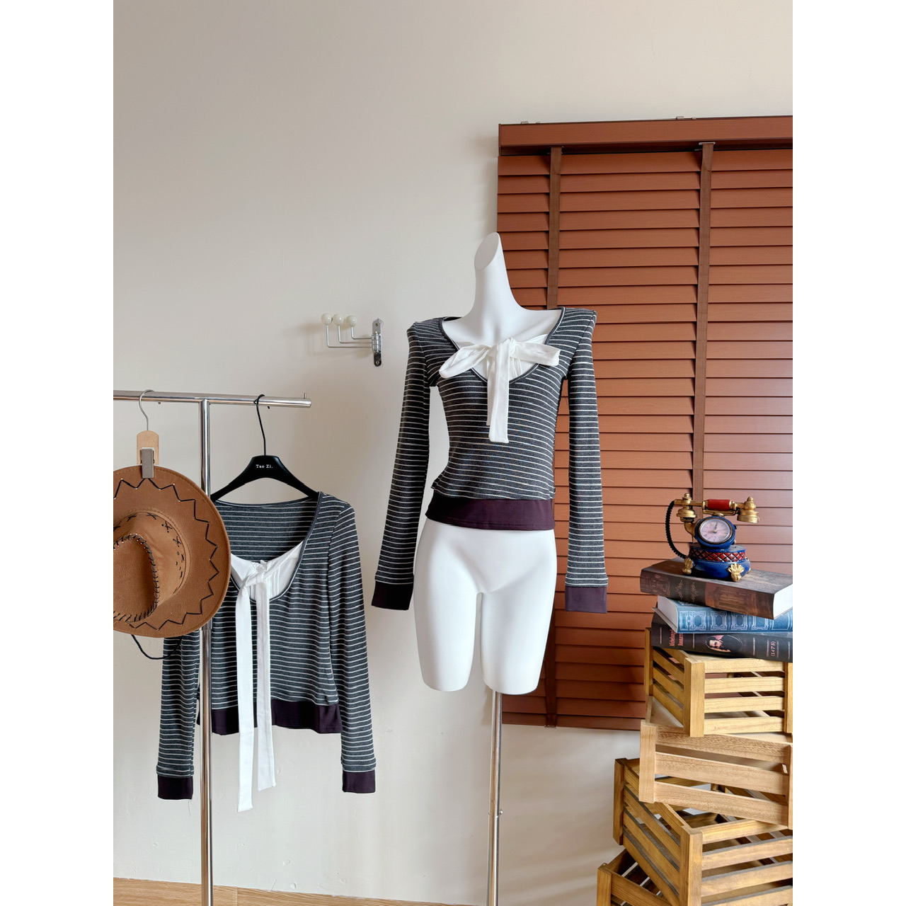 sheepland蝴蝶结拼接假两件天丝长袖t恤女秋冬修身显瘦打底衫上衣