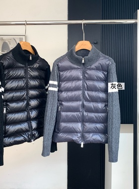 地球店灰色Mon*ler90白鸭绒拼接设计羽绒服女冬轻盈保暖休闲外套
