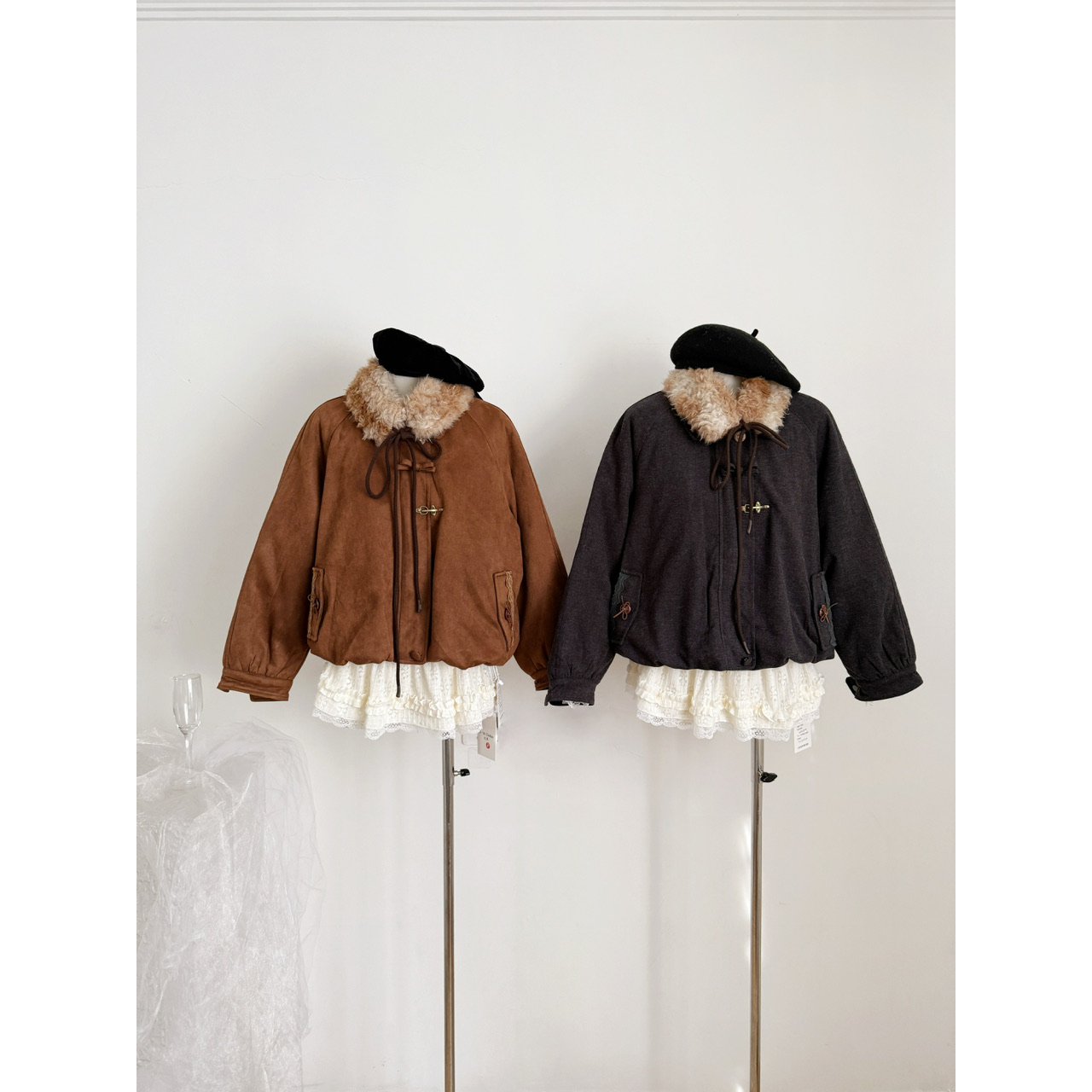 ALITTLE 乱糟糟“日杂感叠穿”毛毛领vintage感夹棉花苞外套