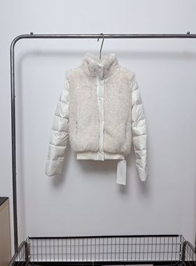 SUNONEONE 三防面料拼接短款小个子毛绒羽绒服女冬季立领显瘦外套