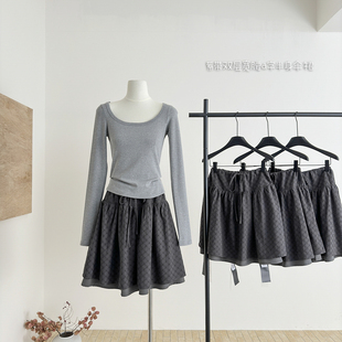 TAKEANAP午睡 原创复古格纹蓬蓬公主裙女系带双层宽腰a字半身伞裙