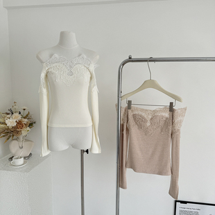 月亮Vera蕾丝之王ES打底设计感蕾丝拼接长袖打底T恤外穿内搭