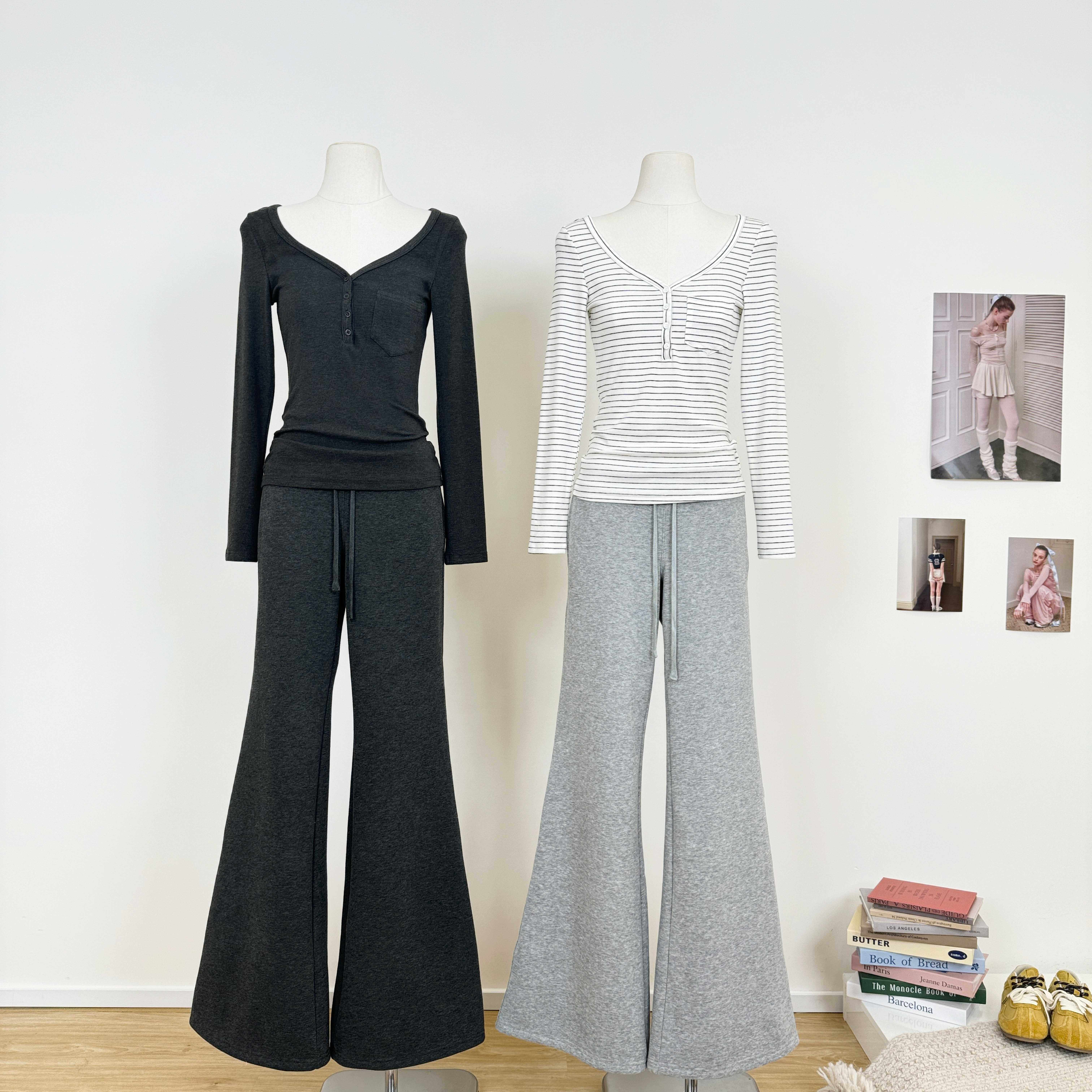 Jim Kennet三色大V领正肩弹力修身打底亨利T