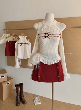 瑞茜·威瑟斯 奈奈心绪 秋冬纯欲风小众设计显瘦上衣短裙R66360-1