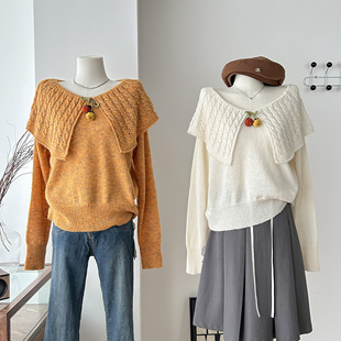 ALITTLE 乱糟糟“南瓜奶油挞”巨显白!秋冬橘色大领子毛衣女