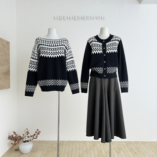 26支软糯羊毛纱斜肩老钱撞色提花针织衫 RL冬日费尔岛 Store Skk