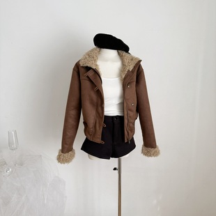 Skk Store 伦敦少女 中古麂皮烫金复古皮毛一体环保毛毛夹克外套