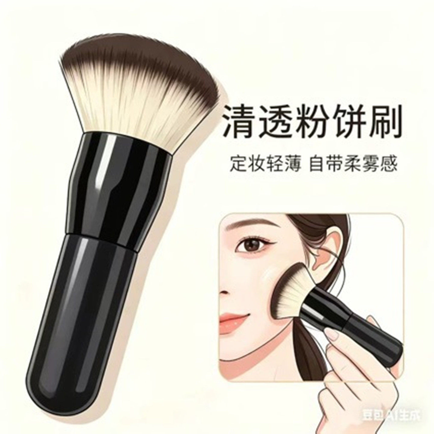 2026新款平头粉饼刷柔软散粉刷纤维毛新手底妆面部便携定妆刷