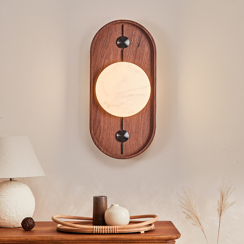 壁灯中古风胡桃木色复古酒店民宿设计师艺术过道客厅卧室床头壁灯