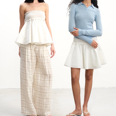 JCAESAR WOMEN 两穿打揽抹胸半身裙 棉麻质感 抽褶设计 一衣多穿