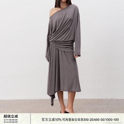 JCAESAR WOMEN 斜肩长袖上衣 天丝醋酸混纺 不对称 多层褶皱 多色