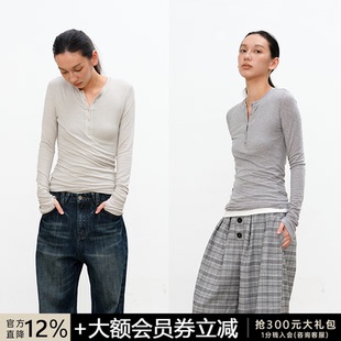 腰部双层扭转 JCAESAR 多美天丝羊毛 扭转亨利领长袖 多色 WOMEN