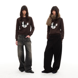 WOMEN 软糯针织 短款 羊毛兔绒混纺 H型 吉娃娃圆领毛衣 JCAESAR