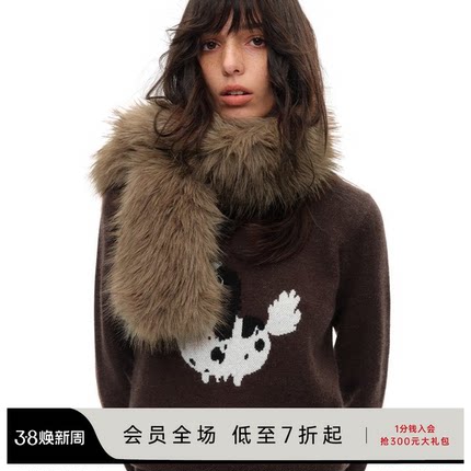 JCAESAR WOMEN 环保皮草围巾 柔软保暖 自带洞口 日常通勤