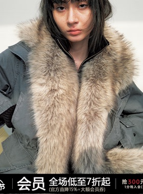 JCAESAR WOMEN 可拆卸毛领收腰派克棉服 多种穿法 工装皮草外套冬