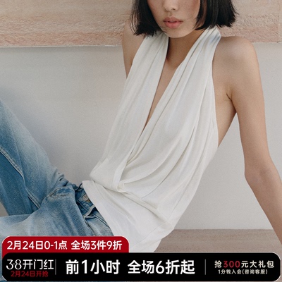 JCAESAR HALTER-NECK VEST 深V挂脖背心 自然垂坠 交叉褶皱上衣