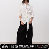 JCAESAR 可调节扭结设计 亚麻天丝混纺 WOMEN 纽结系带白衬衫