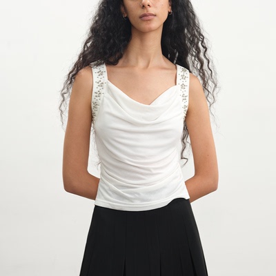 JCAESAR WOMEN 铆钉吊带 荡领 垂感面料 星型铆钉钉珠工艺 合体