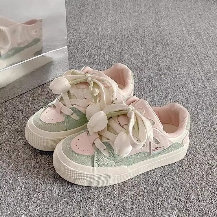 郁金香花朵鞋子爆款板鞋女2026春季新款厚底百搭小白鞋休闲面包鞋