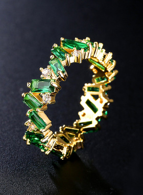 RAKOL 日韩新款潮个性轻奢祖母绿锆石戒指女ins冷淡风复古指环