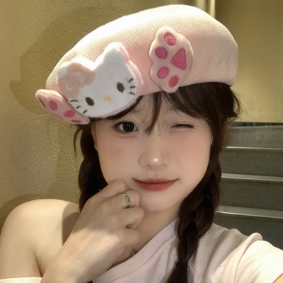 粉hellokitty画家帽贝雷帽手掌夏季可爱卡通kt猫防晒遮阳凯蒂猫女