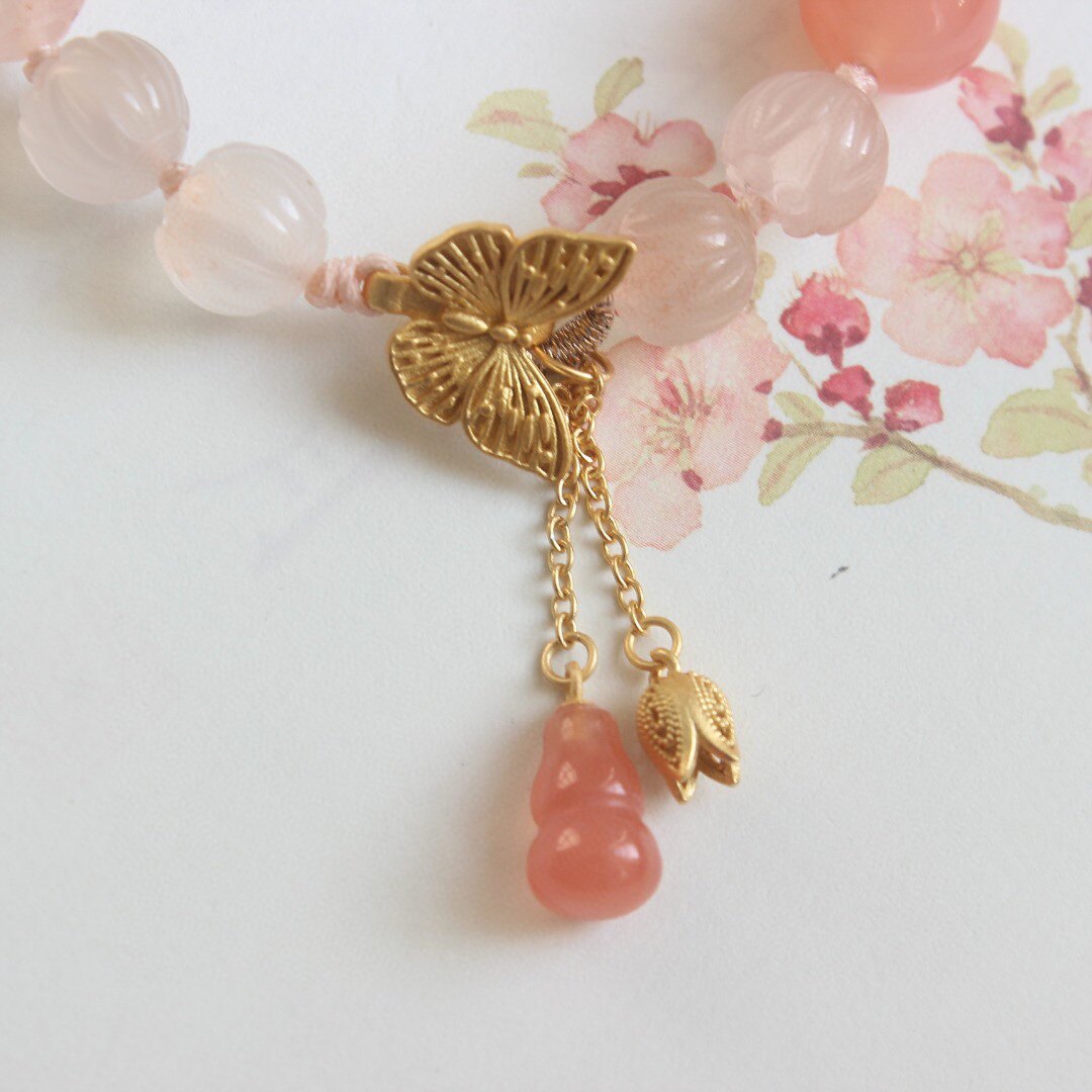 천연 얼음 부동 남부 붉은 연꽃 구슬 팔찌 S  금도금 허텐 옥 물고기 꼬리 소금 소스 마노 조롱박 리프트와 상감