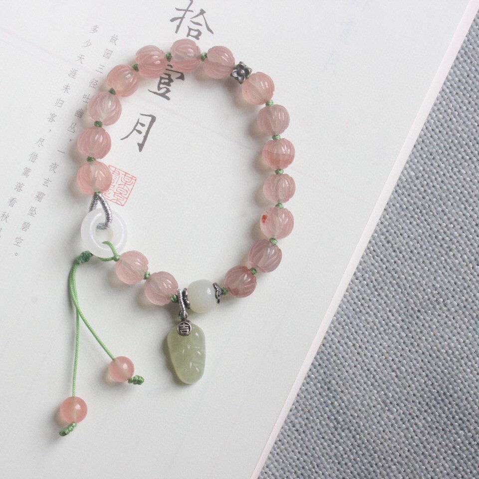 천연 얼음 부동 남부 붉은 팔찌 연꽃 진주 남부 붉은 팔찌  맑은 물과 들옥 달리기 반지 잎