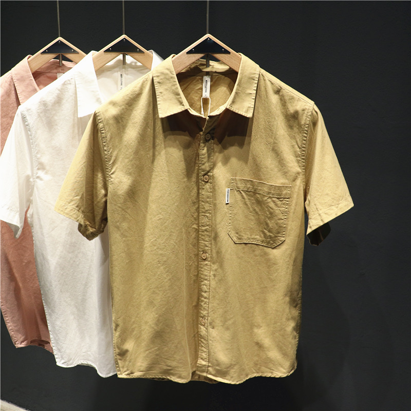 高级感衬衫痞帅短袖衬衣莫兰迪色