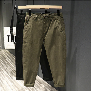 Hi man休闲裤男可系腰带微锥廓形西装裤咖色高质感定织简约悠闲裤