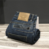 man韩版 饰修身 重磅拼接设计感牛仔长裤 男士 拉链装 小脚百搭裤 男