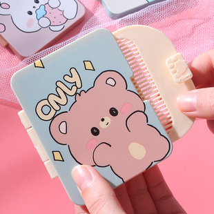 创意随身带梳子小镜子套装户外便携镜梳一体折叠化妆镜迷你镜子