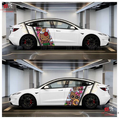 特斯拉Model Y 3黑皮凯蒂猫车贴拉花领克03蔚来ET5TKT猫可爱贴纸