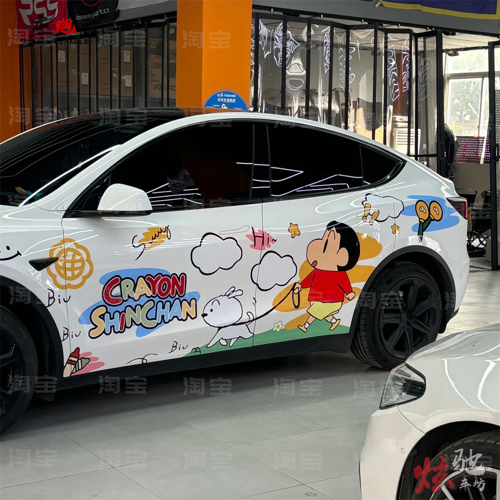 特斯拉modelY 3智己L6车贴拉花蔚来ET5蜡笔小新卡通定制改装贴纸