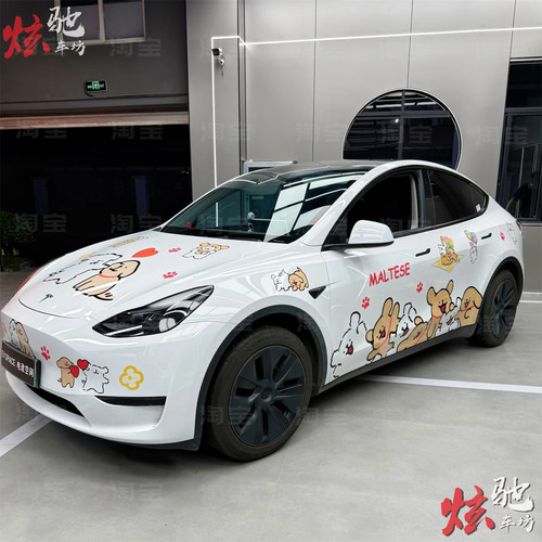 特斯拉Model Y焕新3车贴拉花智己L6 乐道L60线条小狗车身卡通贴纸