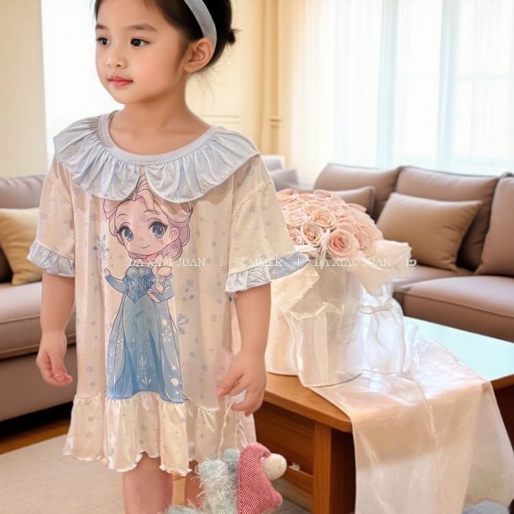 夏季冰丝女童艾莎公主睡裙图片