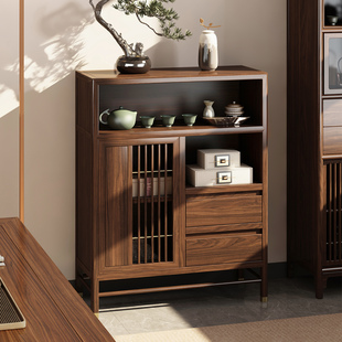 新中式博古架乌金木多宝阁置物架实木展示柜矮柜茶室边柜茶叶茶柜