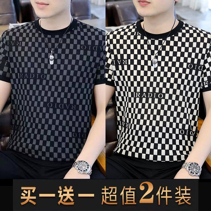 外贸撤回~夏季短袖T恤男冰丝网眼镂空打底衫欧美潮牌高端男装上衣,男装,T恤,淘宝优惠券,粉丝福利购,淘宝优惠卷