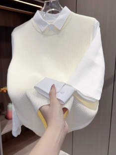 时尚 男士 新款 2025冬季 潮流气质简约休闲打底上衣 假两件拼接针织衫