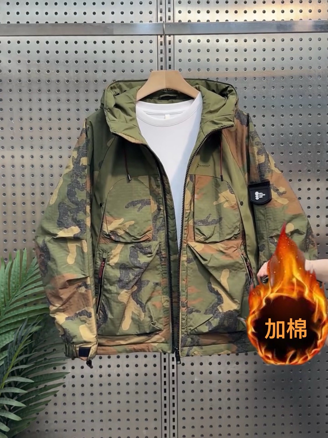 冬季男士连帽薄棉迷彩夹克2025