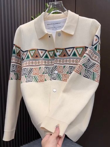 冬季新款男士翻领针织开衫韩版潮