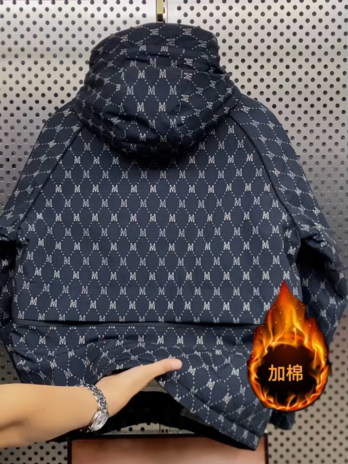 冬季男士连帽棉服2026新款时尚潮流个性字母印花休闲保暖棉衣外套
