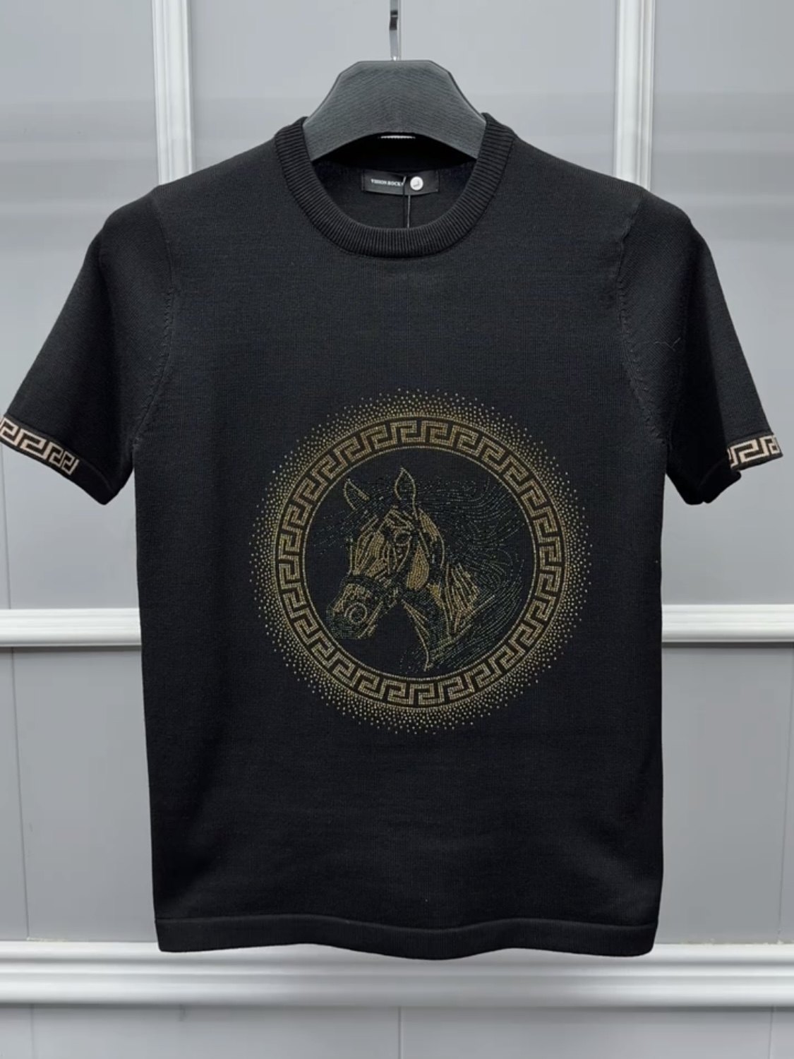 冬季男士圆领烫钻针织短袖2025