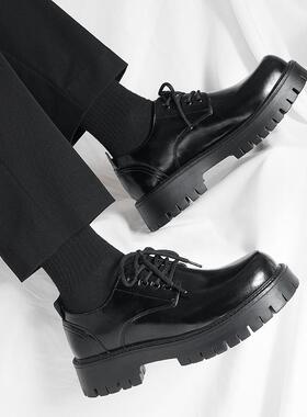 皮鞋男款高级感厚底增高英伦通勤大头德比鞋男春季新款低帮马丁靴