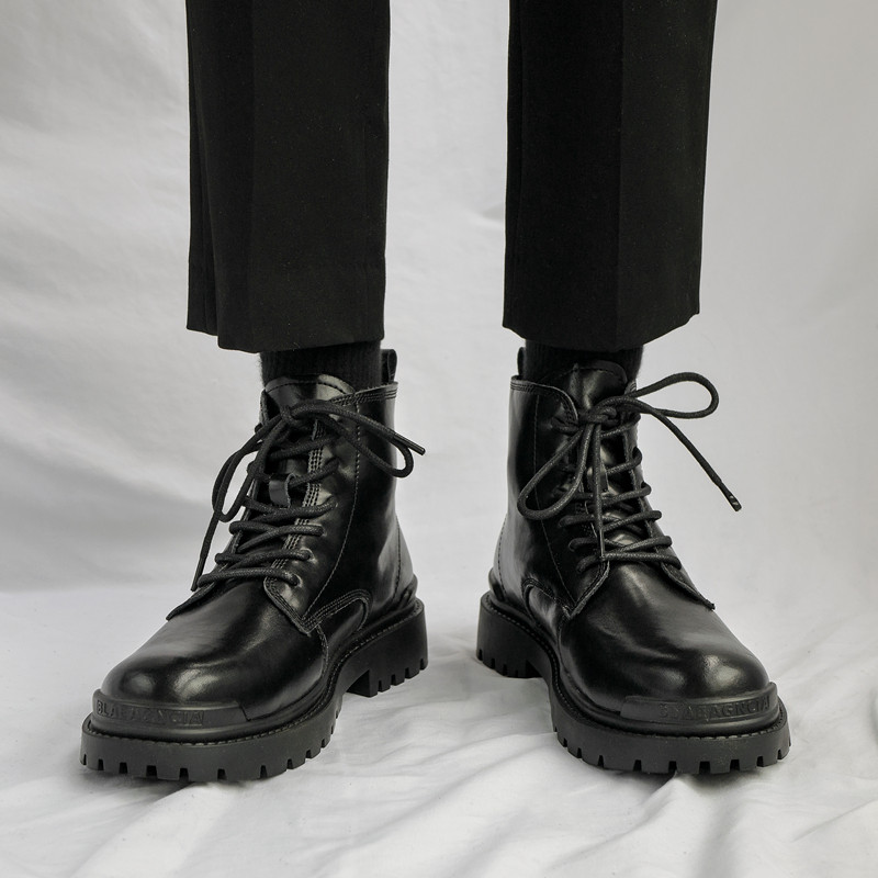 男士真皮马丁靴高帮英伦风百搭男靴中帮皮鞋ins韩版春季工装靴子