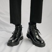 真皮马丁靴男高帮百搭英伦皮鞋 增高潮男靴子 ins中帮工装 冬季 韩版