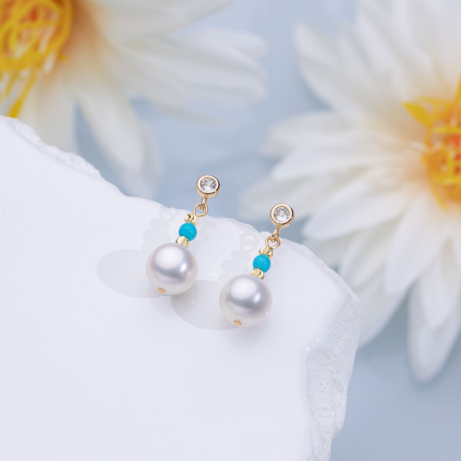 “泡泡”绿松珍珠耳钉9-10mm S925银  2598H00DY