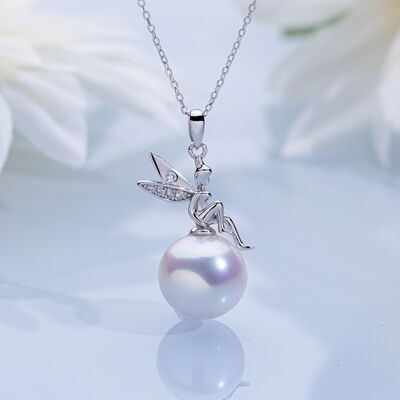 s925银小精灵白珍珠吊坠