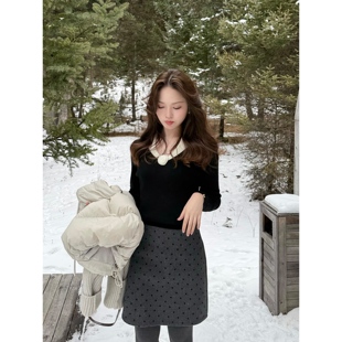 韩系通勤羊毛单面呢波点半身裙短裙 fit 张羞羞 clean
