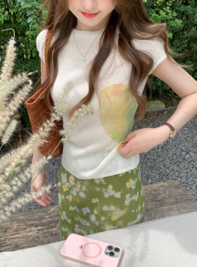 张羞羞 Butterfly/莱赛尔天丝亚麻蝴蝶印花针织凉感短袖T恤夏季